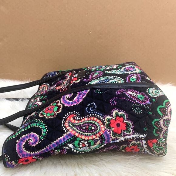 VERA BRADLEY Black Multicolor Paisley KIEV Shopper Shoulder Tote Leather Straps - Picture 9 of 13